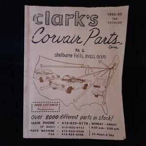 Vintage Clark's Corvair Parts Book 1992-95 Shelburne Falls Tan Catalog Paperback